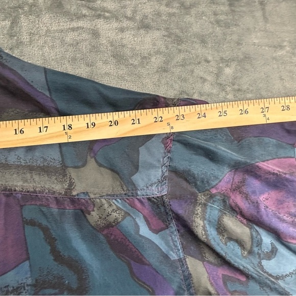VTG High Advantage Shirt Men M 100% Silk 80s Button Abstract Retro Blue Purple - Picture 12 of 12